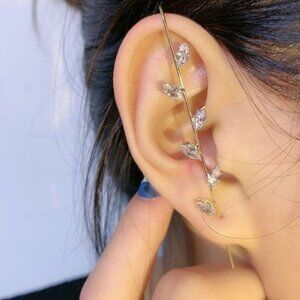 One Piece Crystals Long Gold Earring
